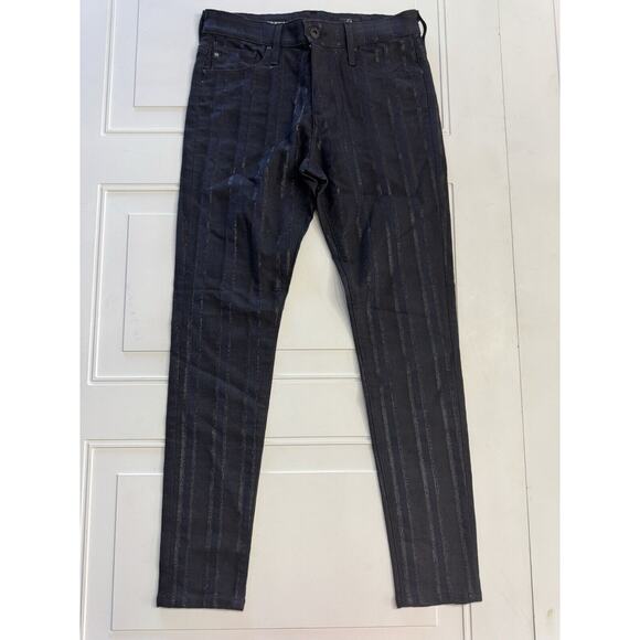 AG Adiano Goldschmied Farrah Skinny Ankle Jean 27R Black Blue Metallic Striped - Picture 1 of 8